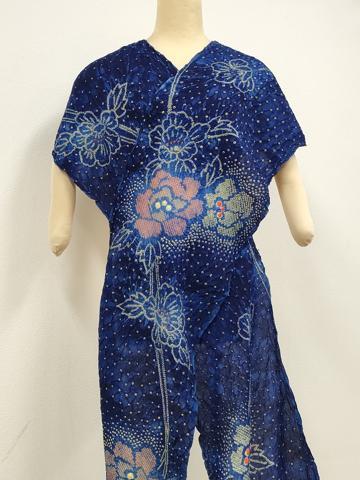 平和屋本店∴極上 夏物 名門 藤娘きぬたや 有松鳴海絞 浴衣 反物 着尺 湯のし前 花繋ぎ 綿 逸品 未使用 DZAA11471kh5