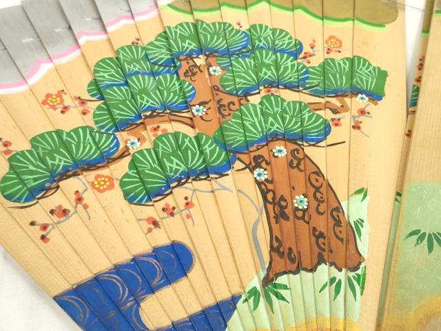 平和屋本店■和装小物 檜扇 十ニ単用 扇子 手描き 松竹梅 平安装束 六色飾り紐 糸花付き 逸品 DZAA11501kh5
