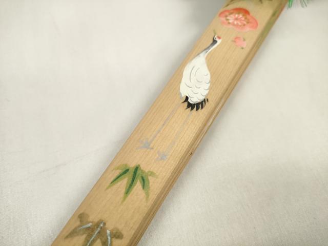 平和屋本店■和装小物 檜扇 十ニ単用 扇子 手描 松竹梅 流水枝松鶴文 平安装束 六色飾り紐 糸花 11橋 箱付 逸品 DZAA11502kh5