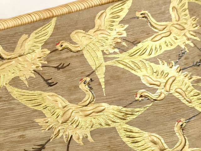 平和屋本店●和装小物 ぽっくり下駄 こっぽり・おこぼ下駄 畳表 金蒔絵 千羽鶴 白木 箱付き 逸品 DZAA11505kh5
