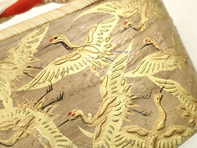 平和屋本店●和装小物 ぽっくり下駄 こっぽり・おこぼ下駄 畳表 金蒔絵 千羽鶴 白木 箱付き 逸品 DZAA11506kh5