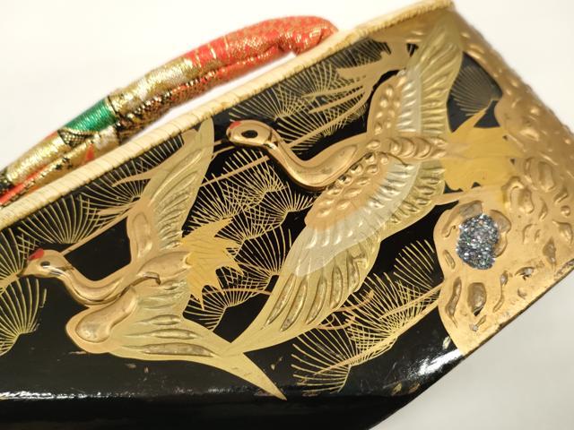 平和屋着物●極上 和装小物 ぽっくり下駄 こっぽり・おこぼ下駄 畳表 金蒔絵 群れ鶴松文 21.0cm 逸品 未使用 DZAA11711kh6