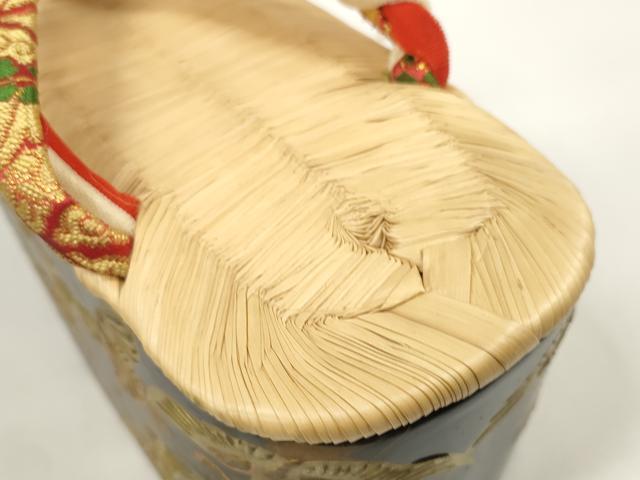 平和屋着物●極上 和装小物 ぽっくり下駄 こっぽり・おこぼ下駄 畳表 金蒔絵 千羽鶴 箱付き 20.0cm 逸品 DZAA11712kh6