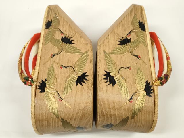 平和屋着物●極上 和装小物 ぽっくり下駄 こっぽり・おこぼ下駄 畳表 金蒔絵 千羽鶴 白木台 箱付き 19.5cm 逸品 DZAA11713kh6