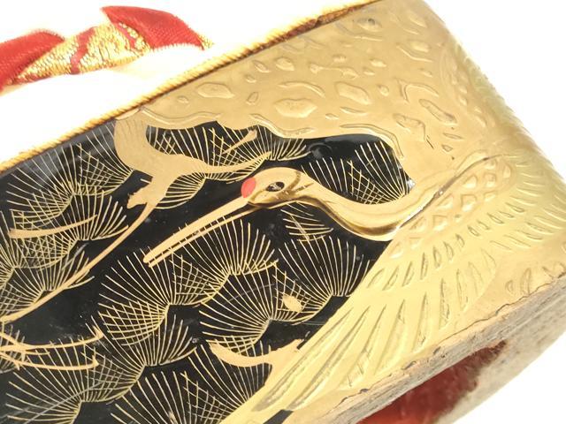 平和屋着物●極上 和装小物 ぽっくり下駄 こっぽり・おこぼ下駄 畳風 金蒔絵 群れ鶴松文 箱付き 19.5cm 逸品 DZAA11740kh6