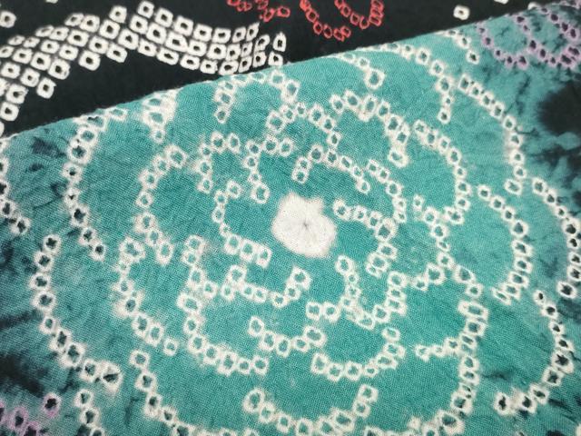 平和屋着物∴極上 夏物 浴衣 有松鳴海絞り 反物 着尺 菊唐草 黒地 綿 逸品 未使用 DZAA11756kh6