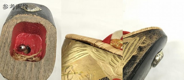 平和屋着物●極上 和装小物 ぽっくり下駄 こっぽり・おこぼ下駄 畳表 金蒔絵 鶴 16.5cm 逸品 DZAA11771kh6