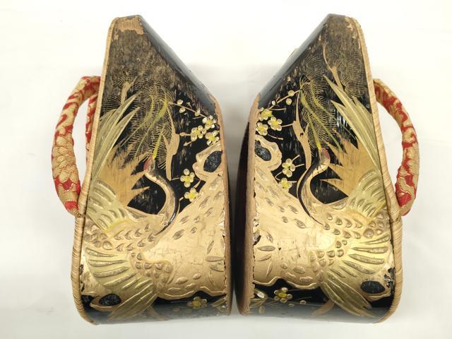 平和屋着物●極上 和装小物 ぽっくり下駄 こっぽり・おこぼ下駄 畳表 金蒔絵 鶴梅松文 20cm 逸品 DZAA11772kh6
