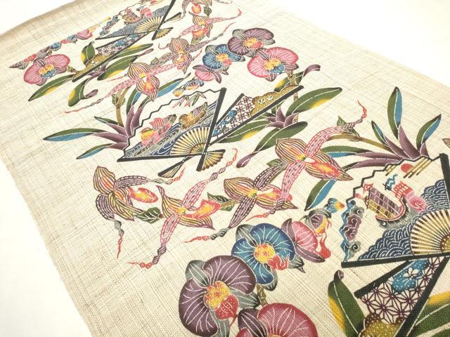 平和屋本店●極上 本場琉球紅型 琉球びんがた 知念積元 沖縄サミット日本政府特別依頼品 壁飾 壁掛 共箱付 麻 逸品 DZAA11775kh6