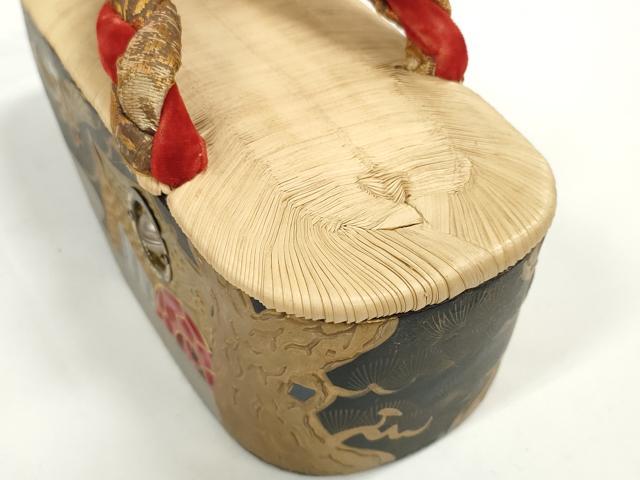 平和屋着物●極上 和装小物 ぽっくり下駄 おこぼ・こっぽり下駄 畳表 金蒔絵 御所車飛鶴松文 19.5cm 逸品 DZAA12031kh6