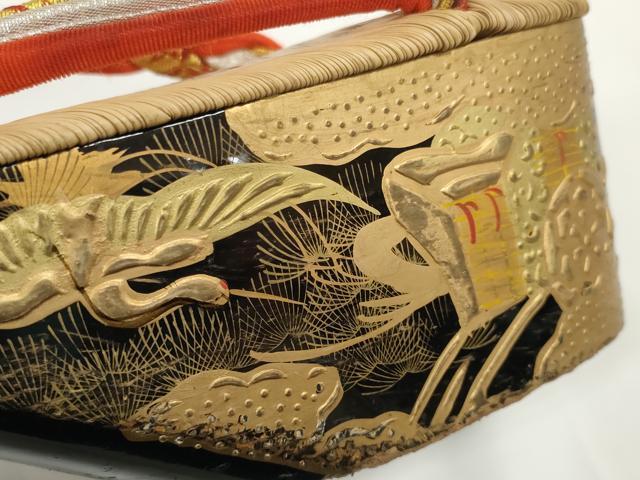 平和屋着物●極上 和装小物 ぽっくり下駄 こっぽり・おこぼ下駄 畳表 金蒔絵 御所車飛鶴松文 箱付き 20cm 逸品 DZAA12047kh6