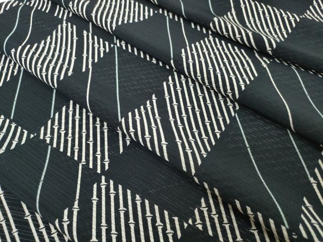 平和屋着物●極上 夏物 小紋 反物 着尺 絽 市松竹節文 黒地 逸品 未使用 DZAA12173kh6