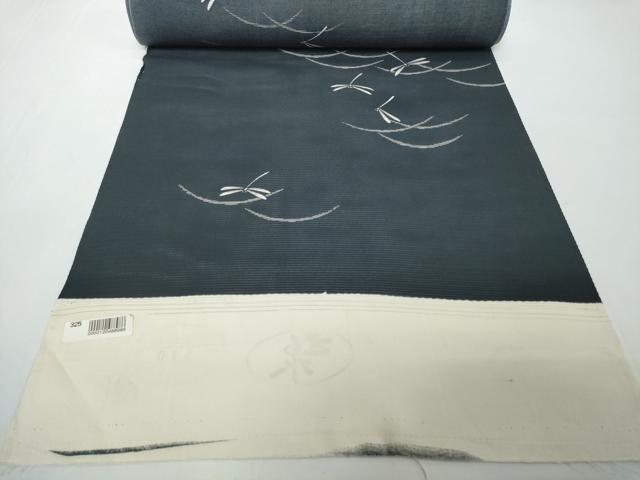 平和屋着物●極上 夏物 小紋 反物 着尺 絽 五泉 蜻蛉芝文 トンボ 黒地 逸品 未使用 DZAA12174kh6