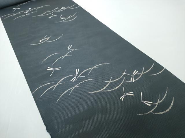平和屋着物●極上 夏物 小紋 反物 着尺 絽 五泉 蜻蛉芝文 トンボ 黒地 逸品 未使用 DZAA12174kh6