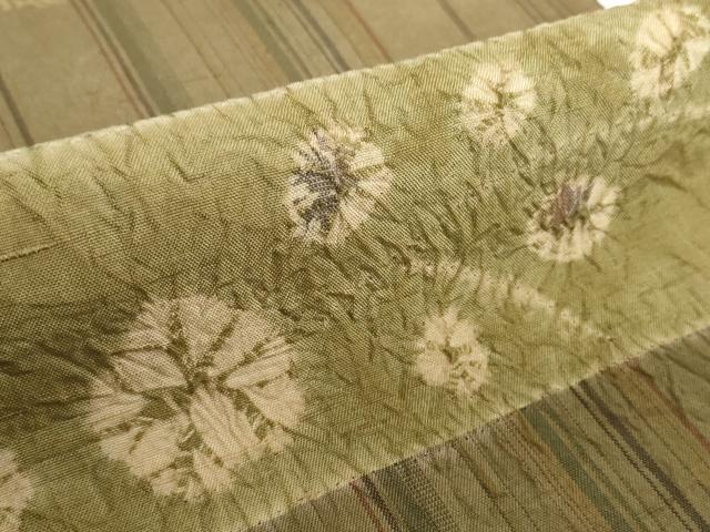 平和屋着物●極上 伝統工芸士 七代目 吉澤与市 紬 反物 着尺 絞り 花唐草 証紙付き 逸品 未使用 DZAA12203kh6