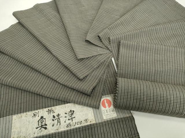 平和屋着物●極上 紬 反物 着尺 奥清津 格子 証紙付き 逸品 未使用 DZAA12220kh6