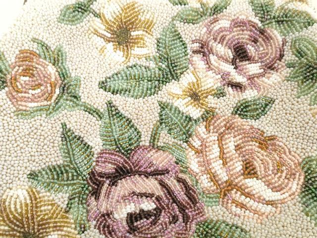 平和屋着物●極上 和装小物 和装バッグ ビーズバッグ 薔薇 バラ 持ち手付き レトロ 逸品 DZAA12249kh6