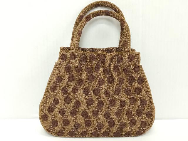 平和屋着物●極上 和装小物 和装バッグ ハンドバッグ ビーズバッグ コード刺繍 渦 レトロ 逸品 DZAA12256kh6