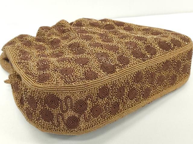平和屋着物●極上 和装小物 和装バッグ ハンドバッグ ビーズバッグ コード刺繍 渦 レトロ 逸品 DZAA12256kh6