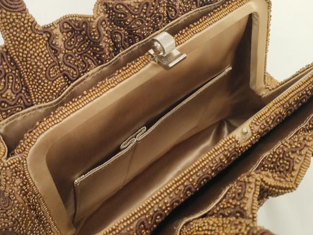 平和屋着物●極上 和装小物 和装バッグ ハンドバッグ ビーズバッグ コード刺繍 渦 レトロ 逸品 DZAA12256kh6