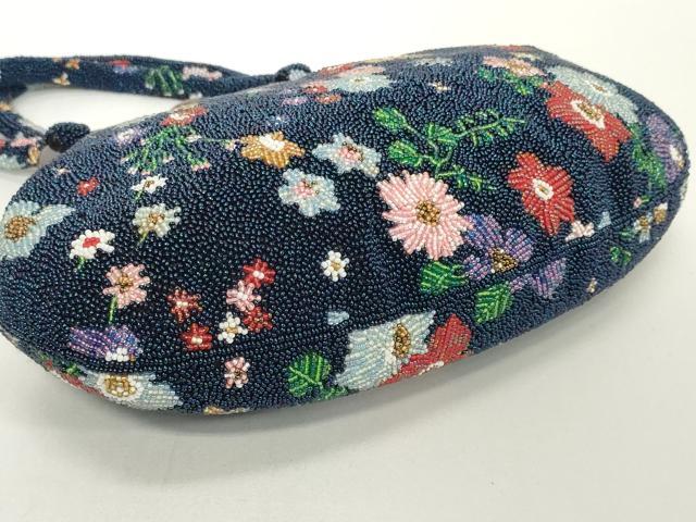 平和屋着物●極上 和装小物 和装バッグ ビーズバッグ 草花文 がま口 レトロ 逸品 DZAA12259kh6