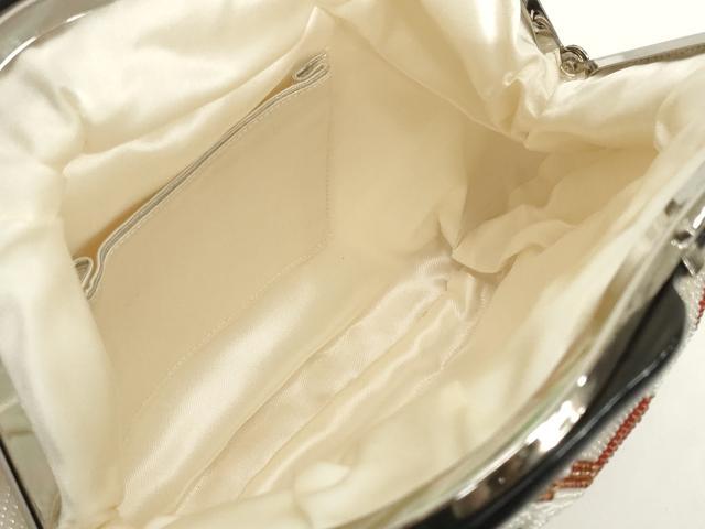 平和屋着物●極上 和装小物 和装バッグ ビーズバッグ 亀甲花文 持ち手付き がま口 逸品 DZAA12264kh6