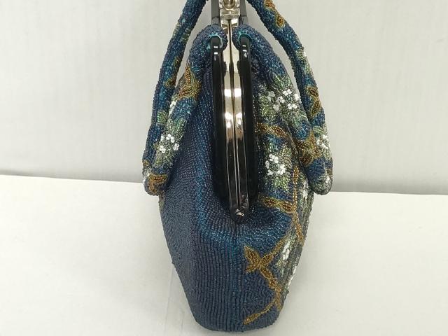 平和屋着物●極上 和装小物 和装バッグ ビーズバッグ 花 菱 持ち手付き がま口 レトロ 逸品 DZAA12272kh6