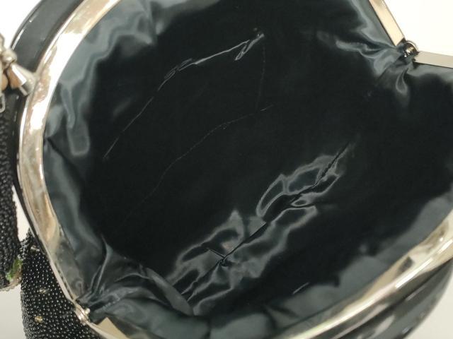 平和屋着物●極上 和装小物 和装バッグ ビーズバッグ 黒ビーズ 草花 持ち手付き がま口 レトロ 逸品 DZAA12274kh6