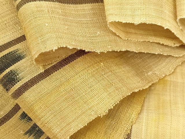平和屋本店●極上 夏物 芭蕉布 手積み芭蕉糸100% 名古屋帯 帯反物 縞 逸品 未使用 DZAA12282kh6