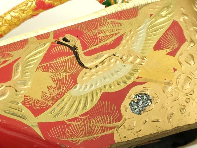 平和屋着物●極上 和装小物 ぽっくり下駄 こっぽり・おこぼ下駄 金蒔絵 飛鶴 21cm 逸品 DZAA12343kh6