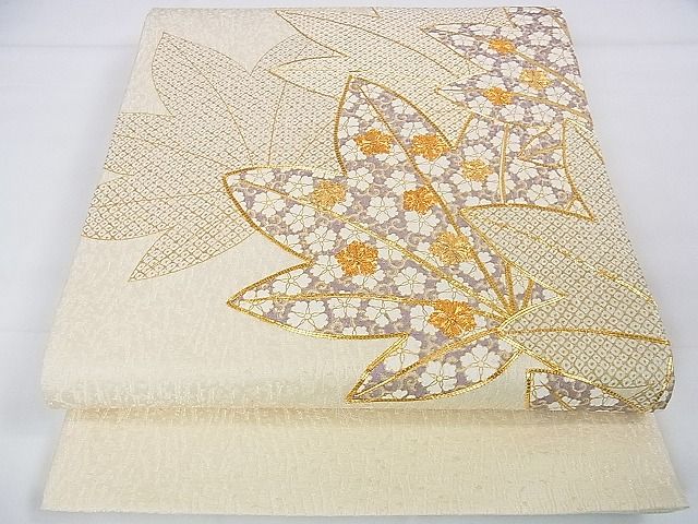 平和屋本店■極上 十日町 名門青柳高級ブランド 大喜百花 太鼓柄袋帯 駒刺繍 楓花文 金彩 やまと誂製 逸品 未使用 DZAA1237kh4 - 平和屋
