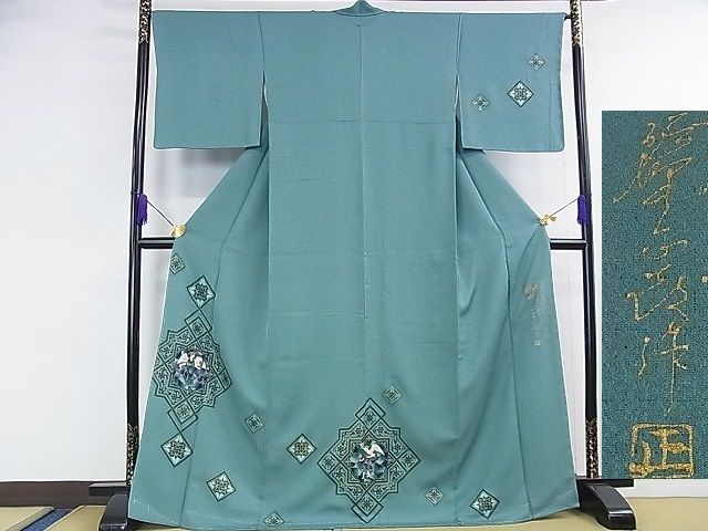 平和屋本店■極上 螺鈿工芸作家 佐野正喜 訪問着 天使 金彩 水浅葱色地 反端付き 逸品 未使用 DZAA1339kh4 - 平和屋