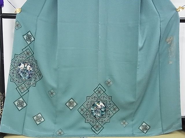 平和屋本店■極上 螺鈿工芸作家 佐野正喜 訪問着 天使 金彩 水浅葱色地 反端付き 逸品 未使用 DZAA1339kh4 - 平和屋