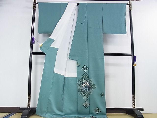 平和屋本店■極上 螺鈿工芸作家 佐野正喜 訪問着 天使 金彩 水浅葱色地 反端付き 逸品 未使用 DZAA1339kh4 - 平和屋