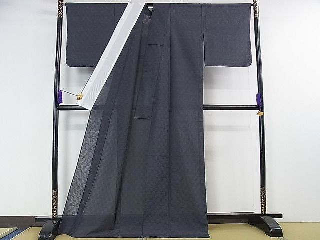 平和屋本店■極上 夏物 色無地 市松紋紗 青褐色 逸品 未使用 DZAA1436kh4 - 平和屋