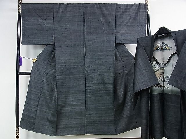 平和屋本店■極上 男性 野蚕糸きもの 野蚕紬 アンサンブル 野蚕糸工房謹製 証紙付き 逸品 DZAA1570kh4 - 平和屋
