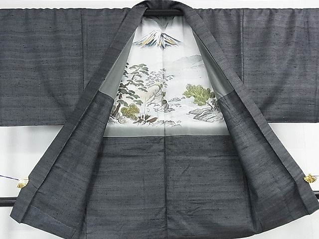 平和屋本店■極上 男性 野蚕糸きもの 野蚕紬 アンサンブル 野蚕糸工房謹製 証紙付き 逸品 DZAA1570kh4 - 平和屋