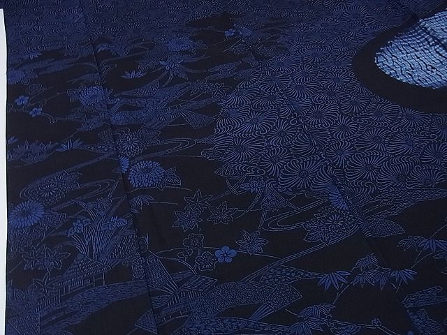 平和屋本店■極上 藍造り国選定無形文化財 藍師・佐藤昭人 訪問着 紬地 阿波藍天然藍染 灰汁発酵建 反端付き 逸品 DZAA1721kh4 - 平和屋
