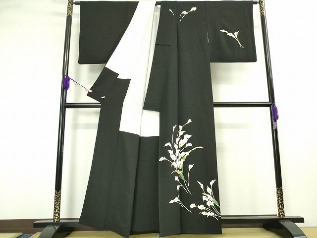平和屋本店■極上 本加賀友禅作家 南克治 訪問着 水芭蕉 黒地 さが美扱い 逸品 DZAA1754kh4 - 平和屋