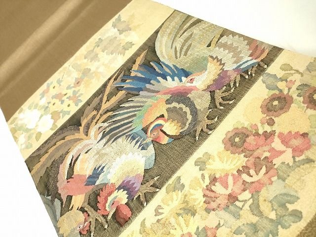 平和屋本店■極上 手織綴れ 山鹿清華 太鼓柄袋帯 草花百鶏図 金糸 逸品 DZAA1798kh4 - 平和屋