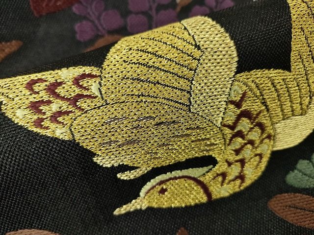 平和屋本店■極上 六通柄袋帯 スリーシーズン帯 雅趣 花鳥文 黒地 金糸 逸品 DZAA1872kh4 - 平和屋