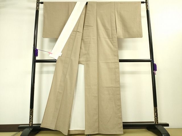 平和屋本店■極上 六代 樋口隆司 紬 単衣 小千谷織物 縮屋 紬ちりめん うす茶 証紙付き 逸品 DZAA1924kh4 - 平和屋