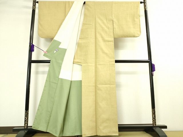 平和屋本店■極上 本場結城紬 重要無形文化財 色無地 枯色 証紙・鑑定証付き 逸品 DZAA1947kh4 - 平和屋
