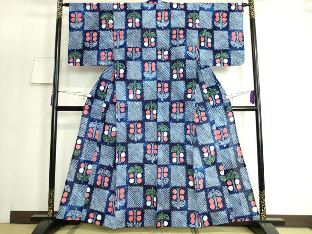 平和屋着物∴極上 夏物 浴衣 有松鳴海絞り 市松草花文 綿 逸品 DZAA20135kh5