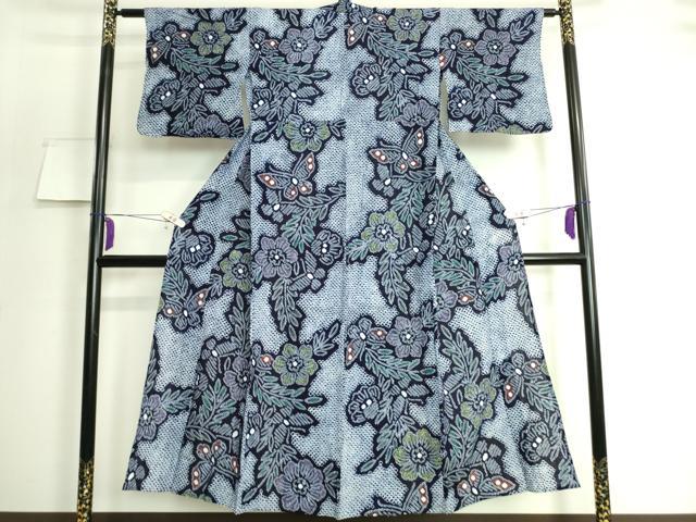 平和屋着物∴極上 夏物 浴衣 有松鳴海絞り 舞蝶草花文 綿 逸品 DZAA20154kh5