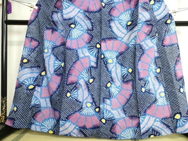 平和屋着物∴極上 夏物 浴衣 有松鳴海絞り 舞扇文 綿 逸品 DZAA20163kh5