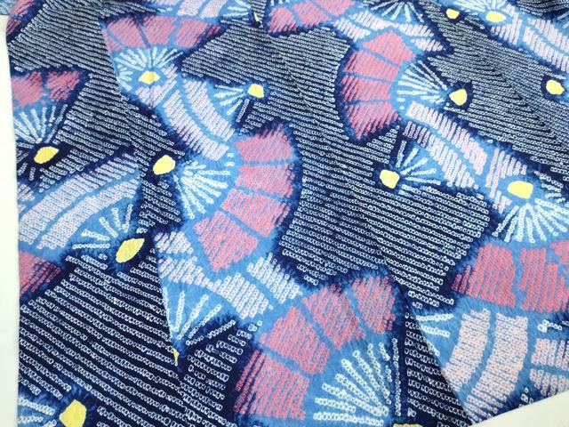 平和屋着物∴極上 夏物 浴衣 有松鳴海絞り 舞扇文 綿 逸品 DZAA20163kh5