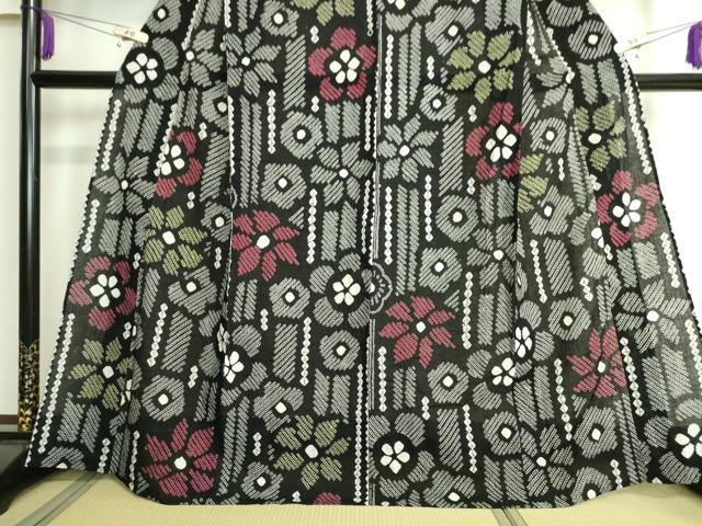 平和屋着物∴極上 夏物 浴衣 有松鳴海絞り 舞花文 黒地 綿 逸品 DZAA20164kh5
