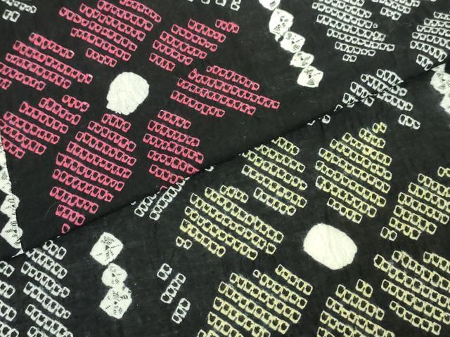 平和屋着物∴極上 夏物 浴衣 有松鳴海絞り 舞花文 黒地 綿 逸品 DZAA20164kh5