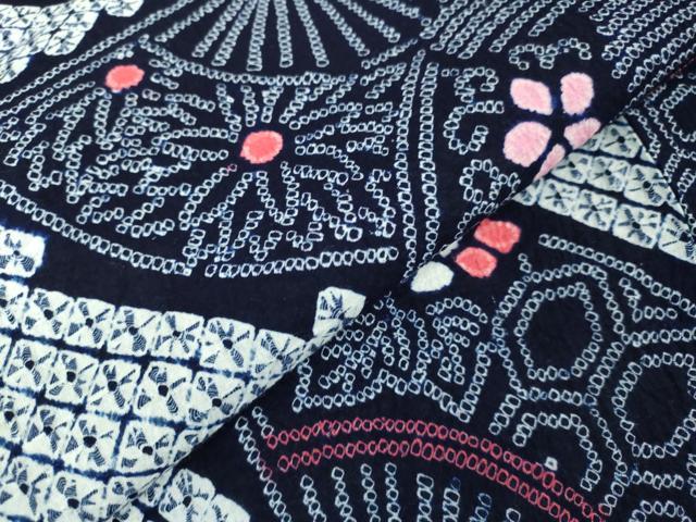 平和屋着物∴極上 夏物 浴衣 有松鳴海絞り 舞扇面亀甲花文 綿 逸品 未使用 DZAA20223kh5